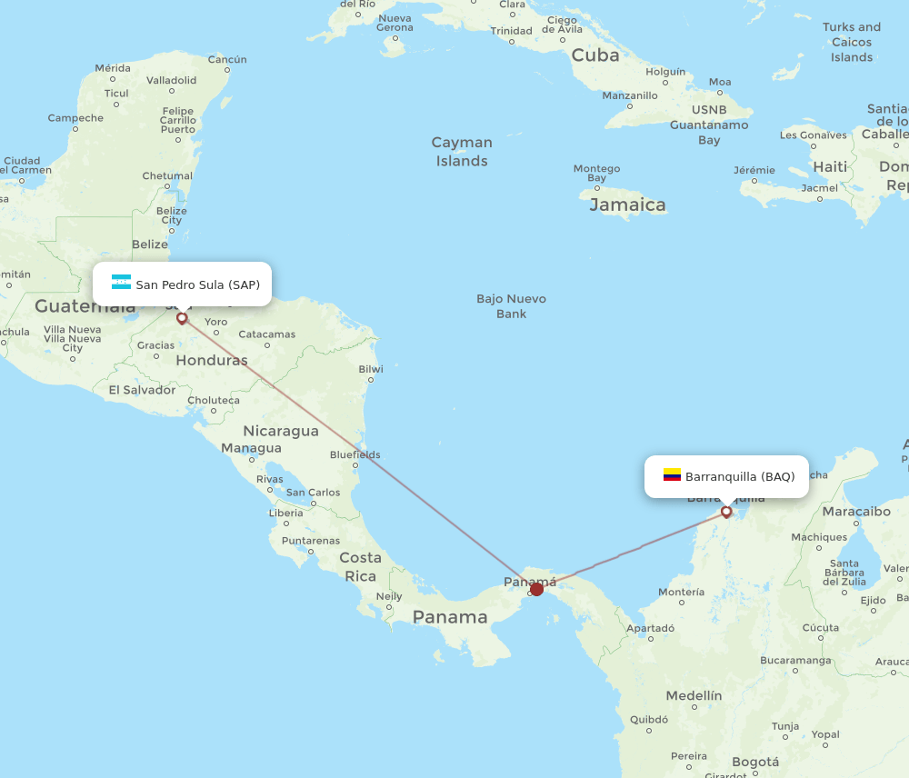 San Pedro Sula - Barranquilla route map and flight paths