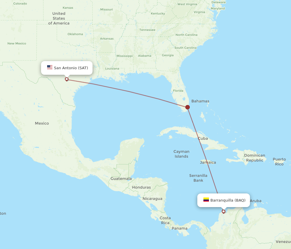 BAQ-SAT flight routes