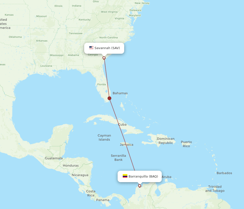 BAQ-SAV flight routes