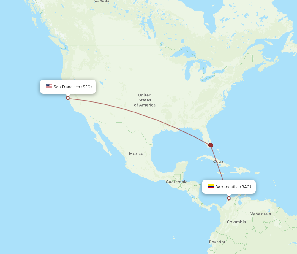 BAQ to SFO flights and routes map