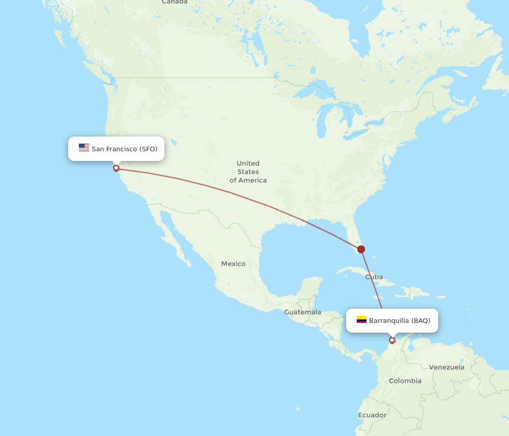BAQ-SFO flight routes