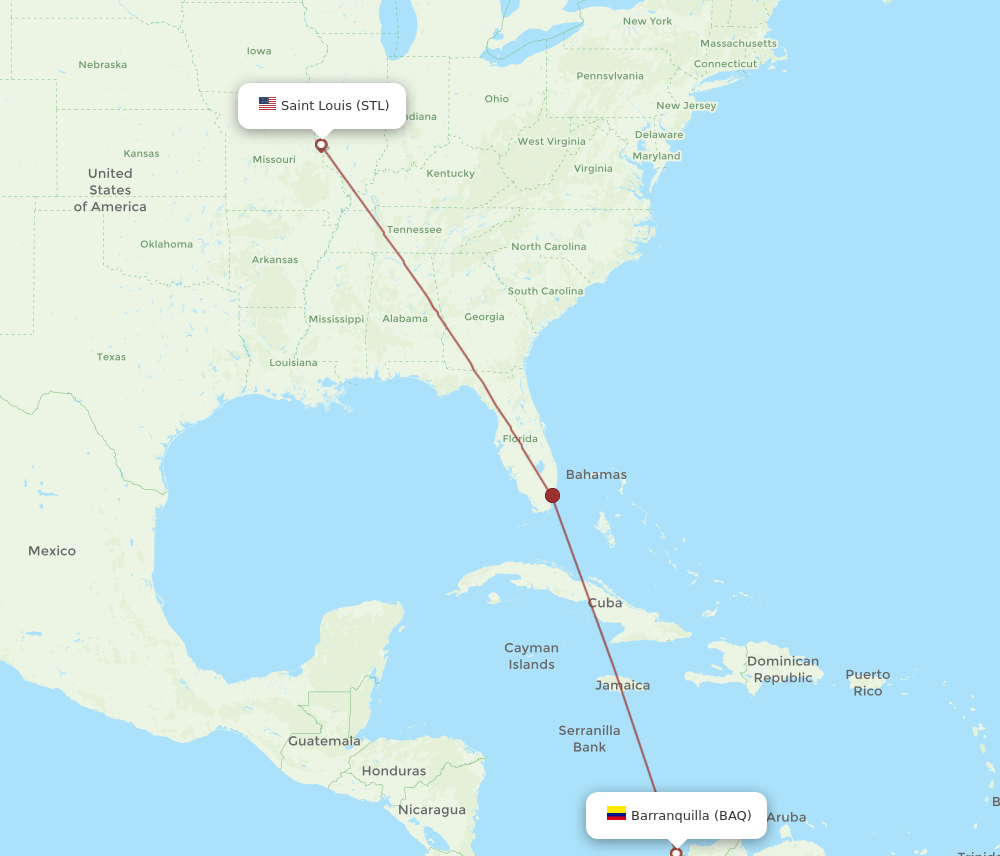 BAQ-STL flight routes