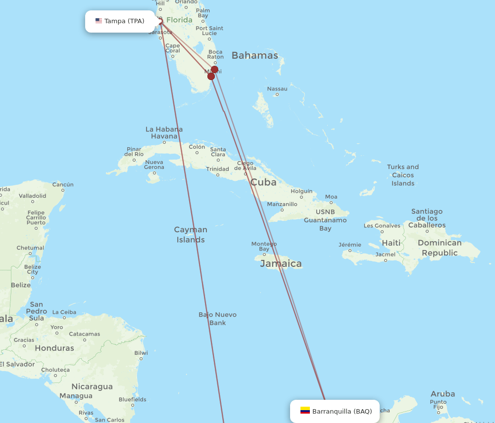 BAQ to TPA flights and routes map
