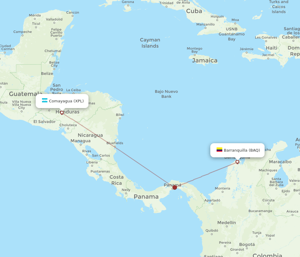 Comayagua - Barranquilla route map and flight paths