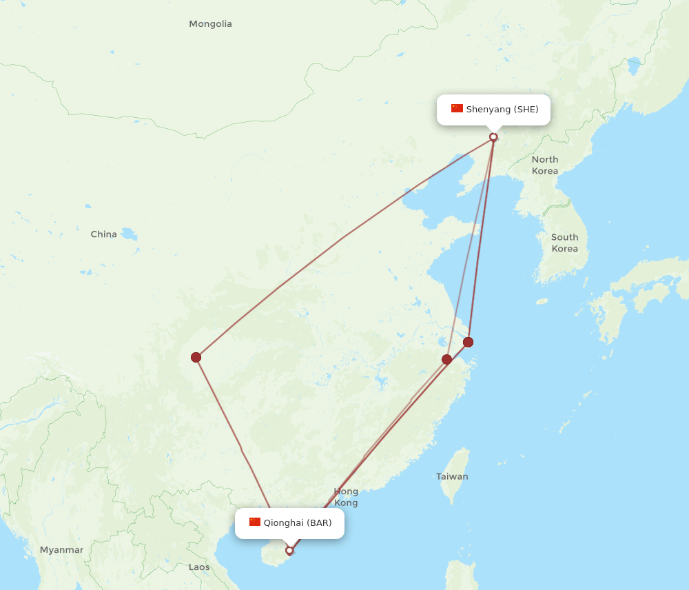 BAR to SHE flights and routes map