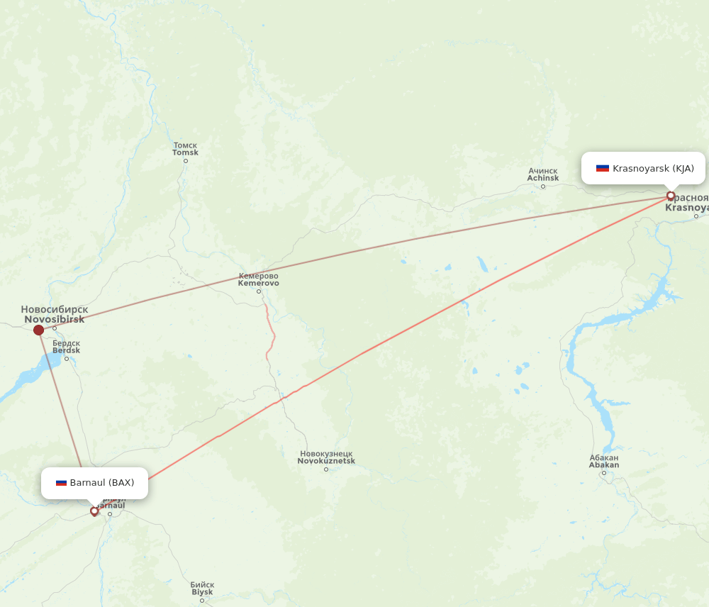 Barnaul - Krasnojarsk route map and flight paths