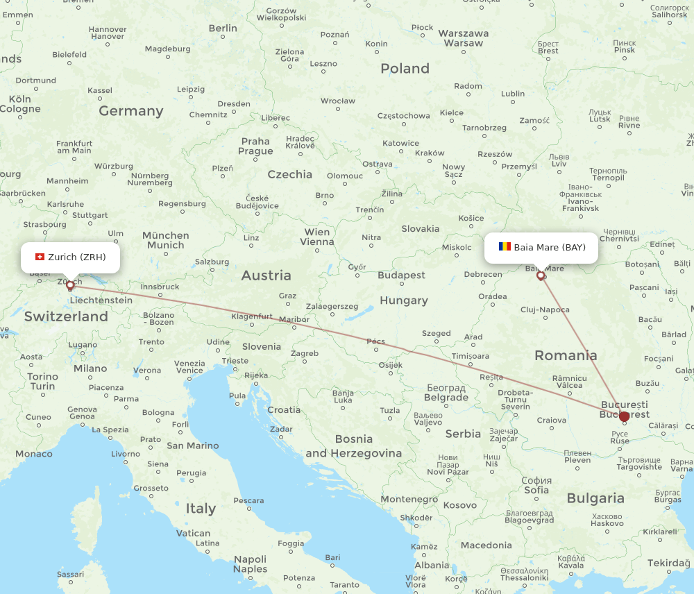 Zurich - Baia Mare route map and flight paths