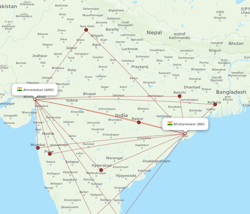 BBI to AMD flights and routes map
