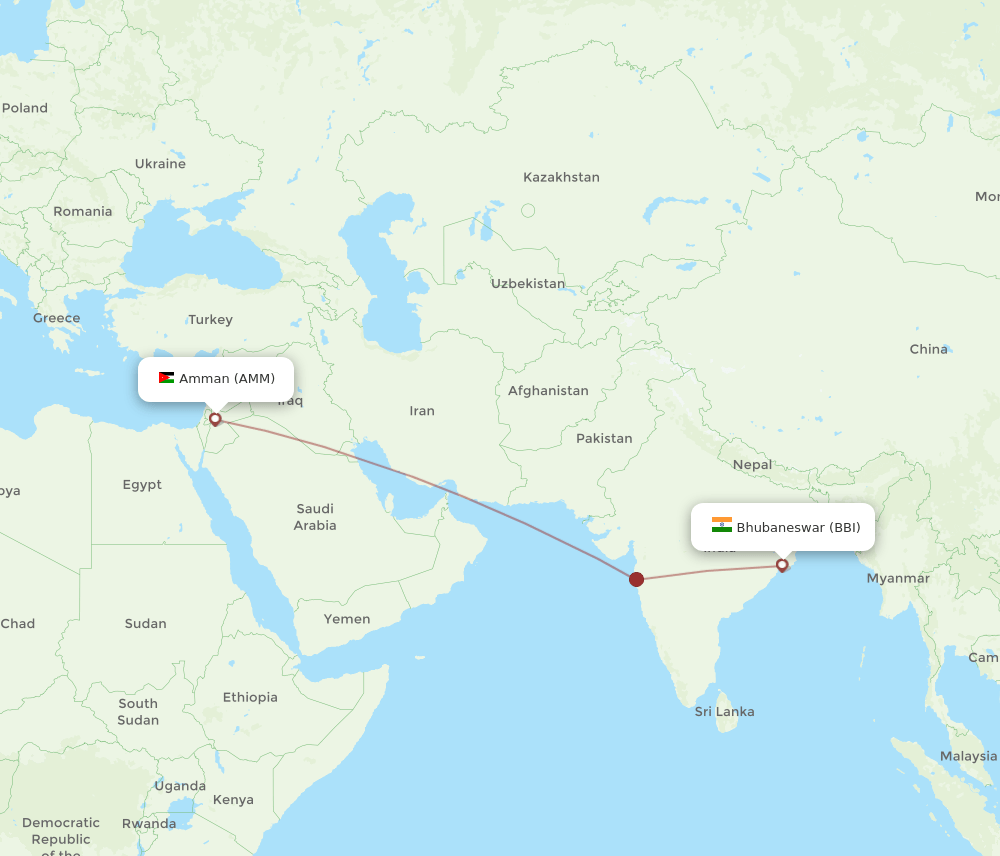 BBI to AMM flights and routes map