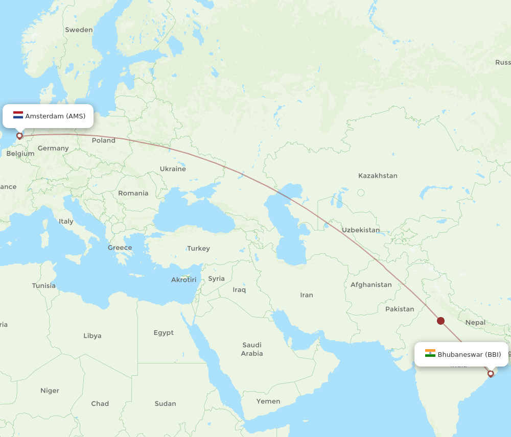 BBI-AMS flight routes