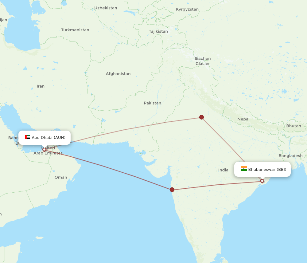 BBI-AUH flight routes