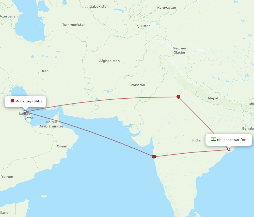 BBI to BAH flights and routes map