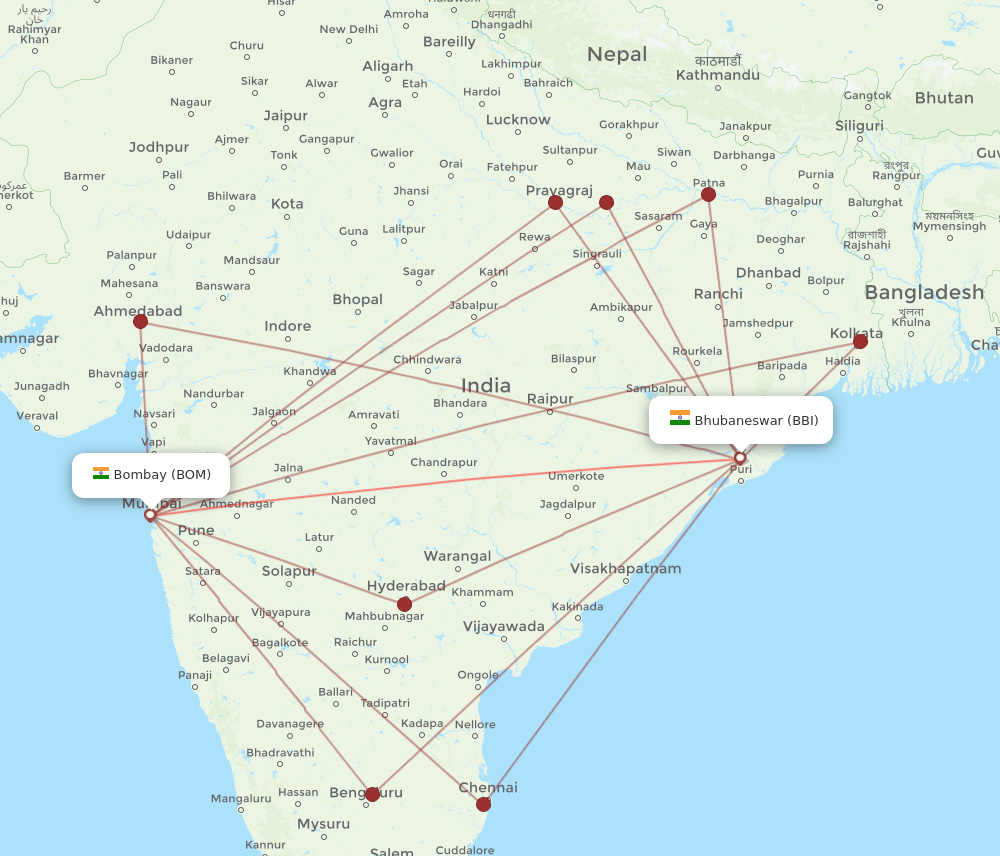 BBI-BOM flight routes