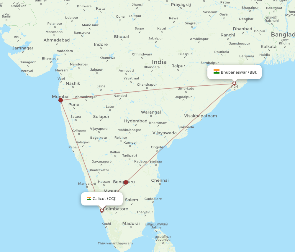 BBI-CCJ flight routes