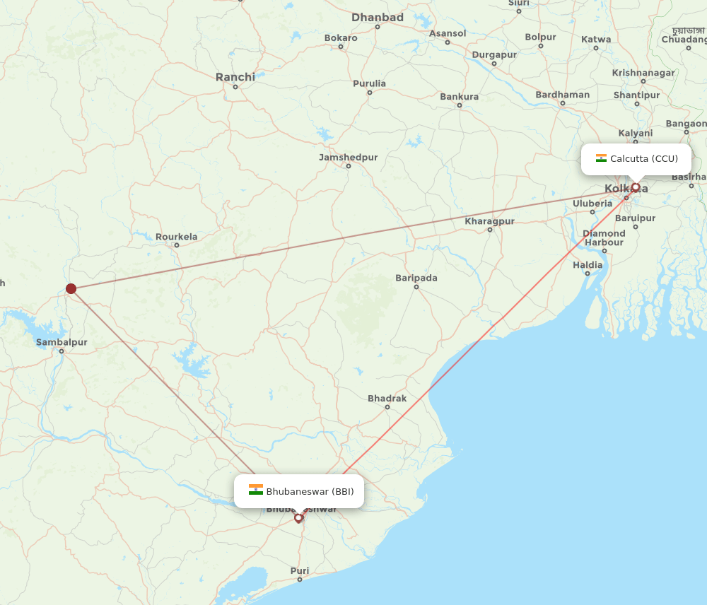 BBI to CCU flights and routes map