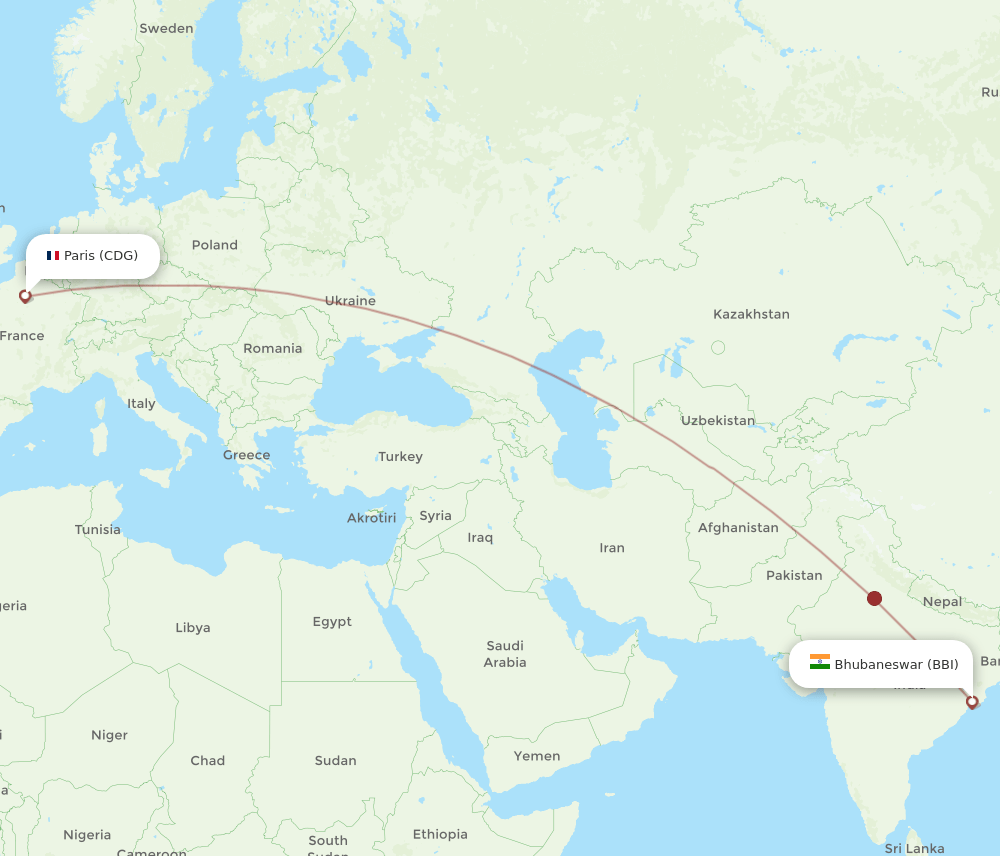 BBI-CDG flight routes