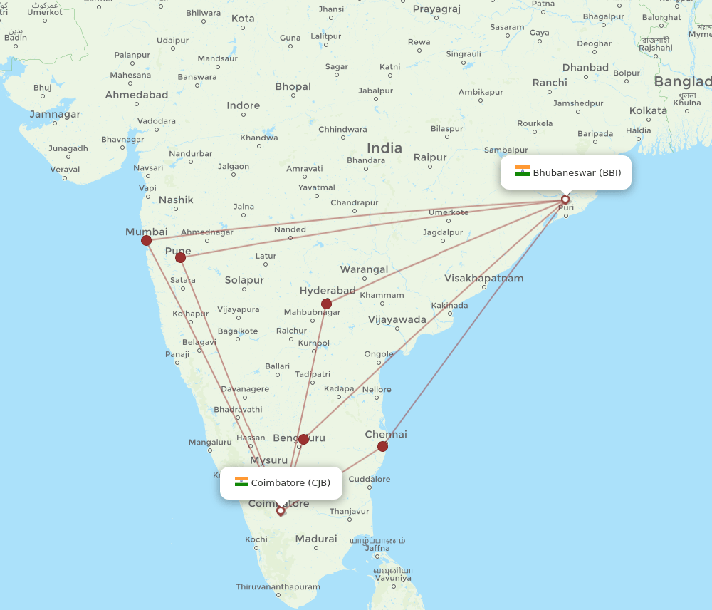 BBI-CJB flight routes
