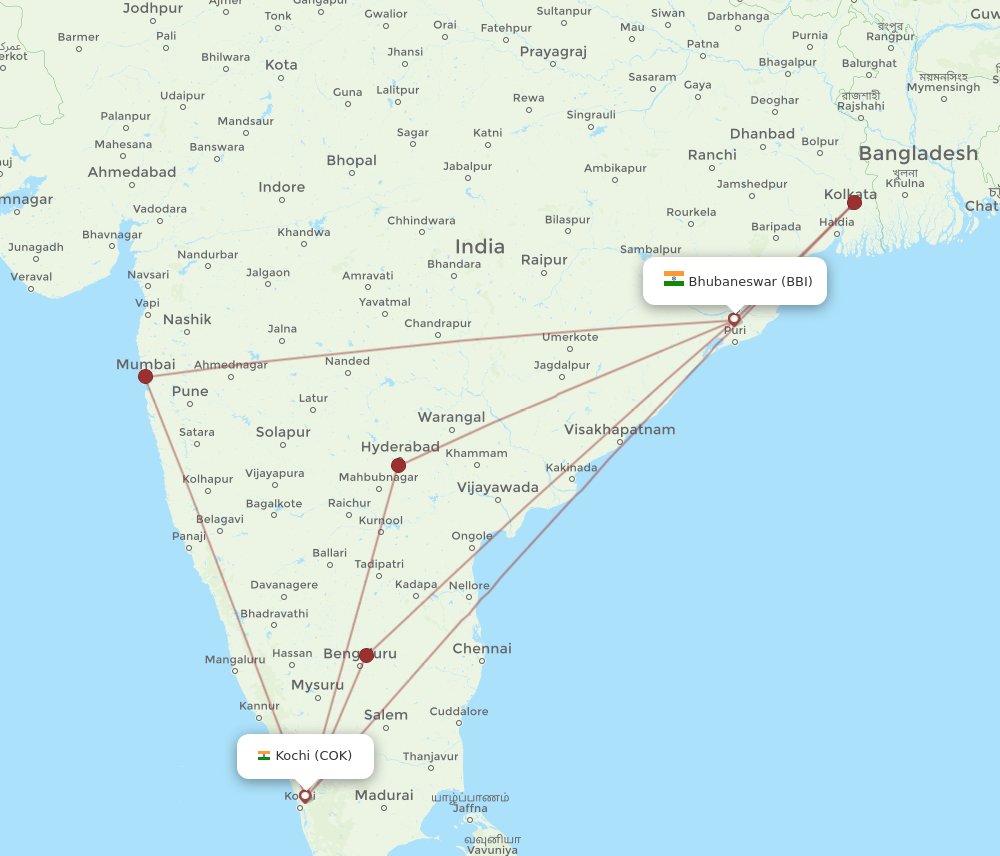 BBI-COK flight routes