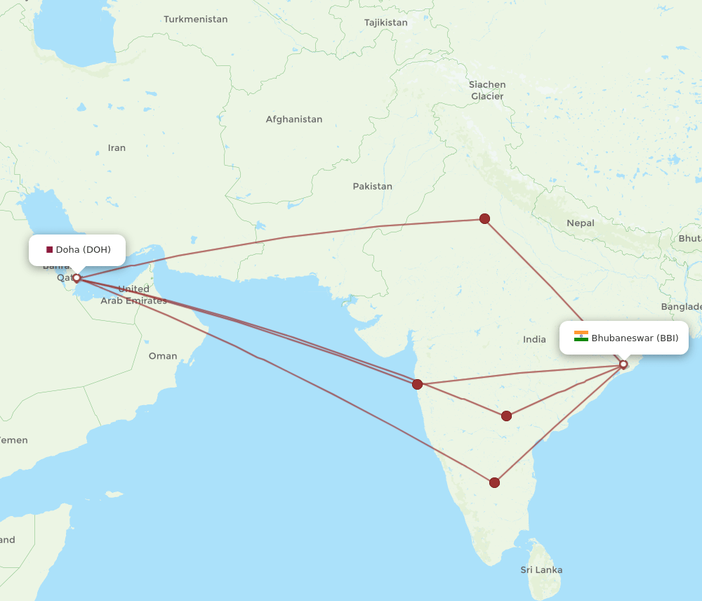 BBI-DOH flight routes