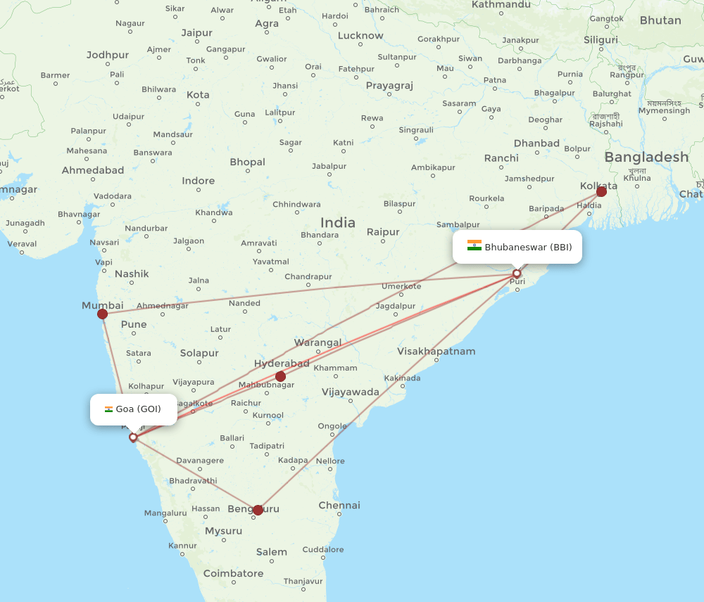 BBI-GOI flight routes