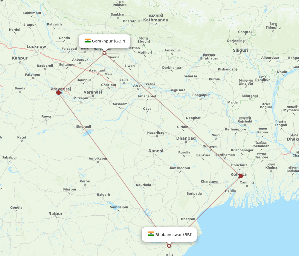 BBI-GOP flight routes