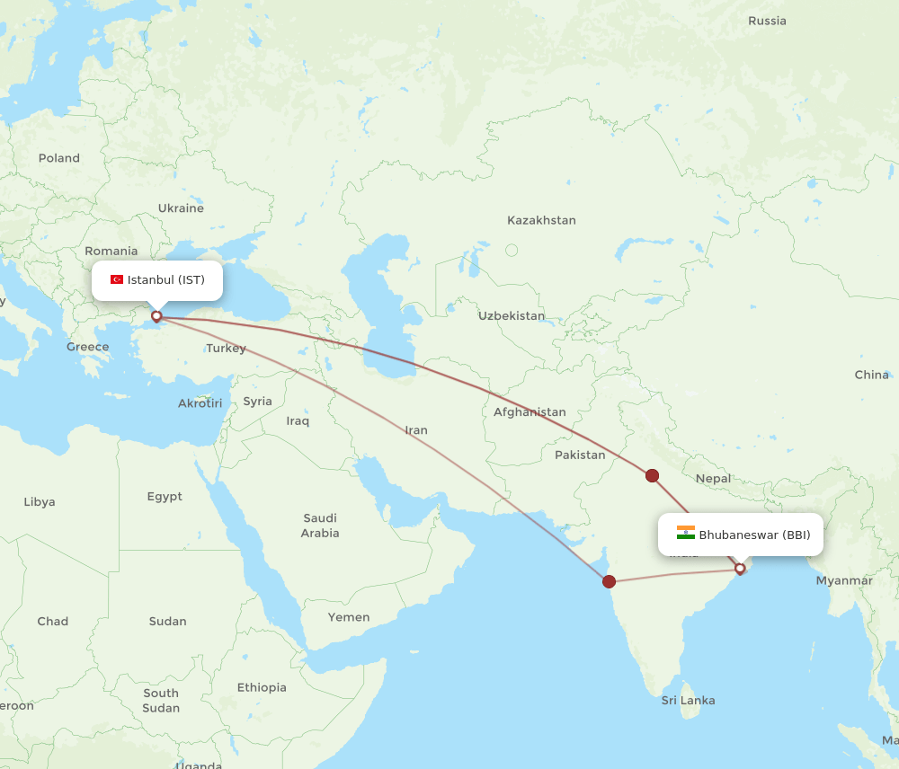BBI-IST flight routes