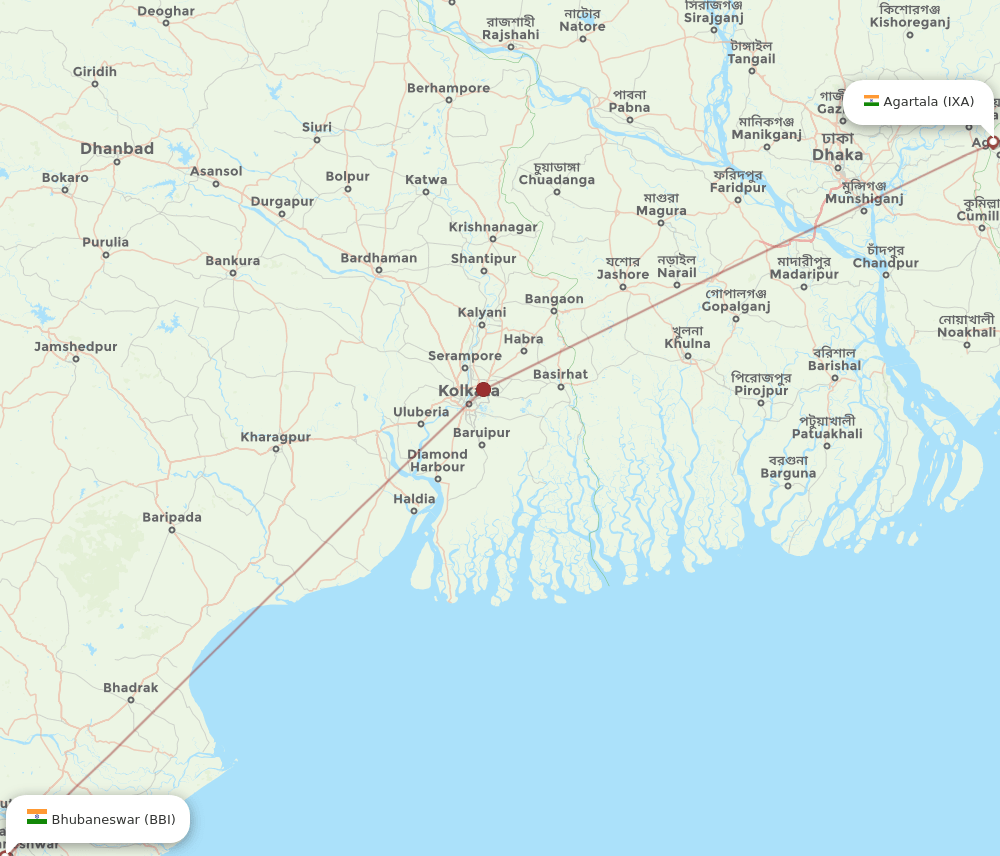 BBI-IXA flight routes
