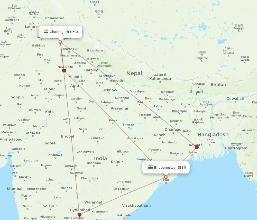BBI-IXC flight routes