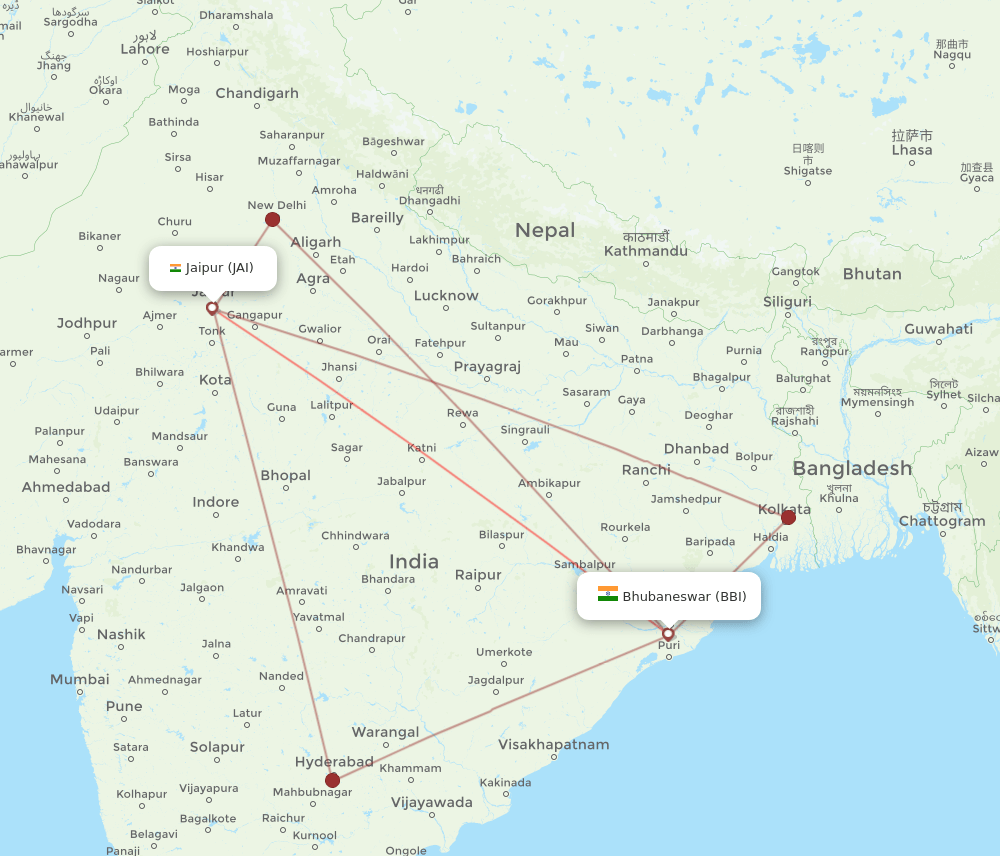 BBI-JAI flight routes