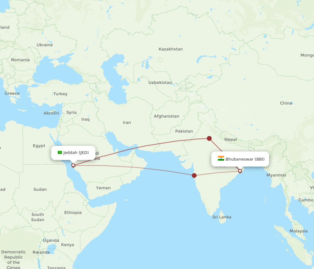 BBI-JED flight routes