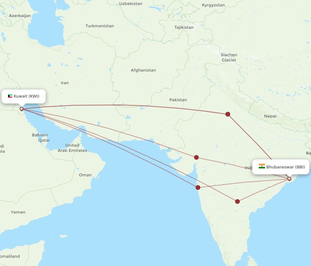 BBI-KWI flight routes