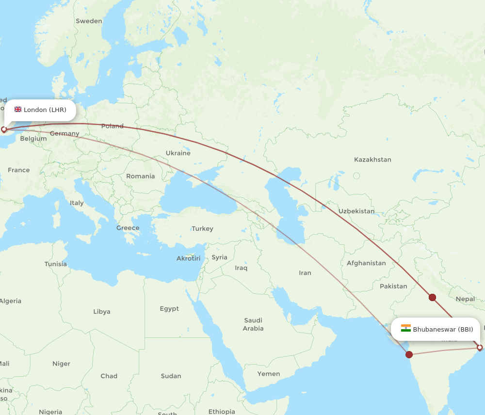 BBI-LHR flight routes