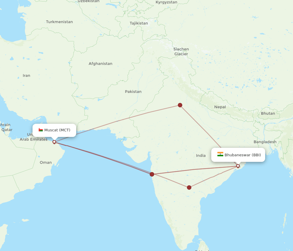 BBI-MCT flight routes