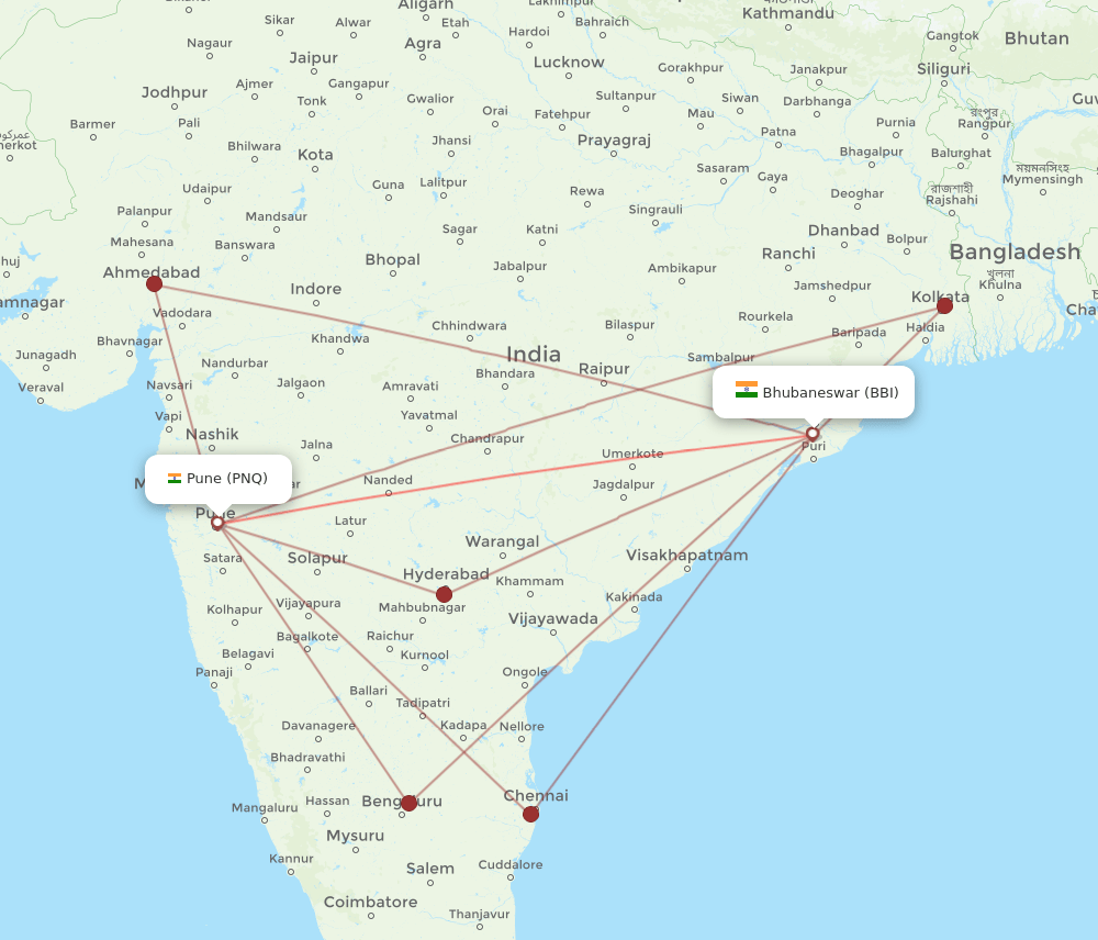 BBI-PNQ flight routes