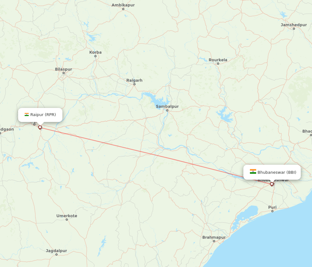 BBI to RPR flights and routes map