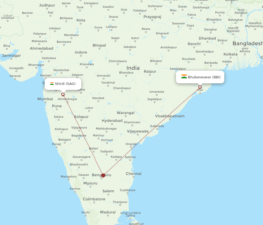 BBI to SAG flights and routes map