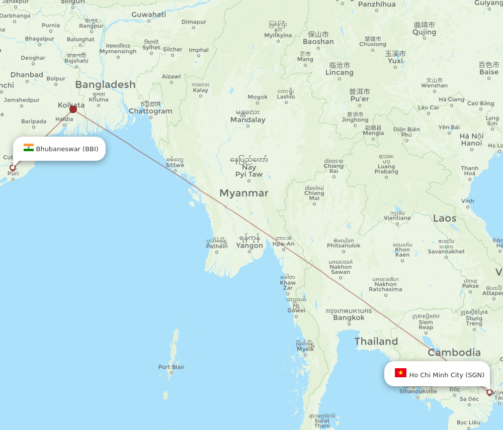 BBI to SGN flights and routes map