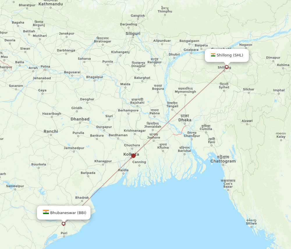 BBI-SHL flight routes