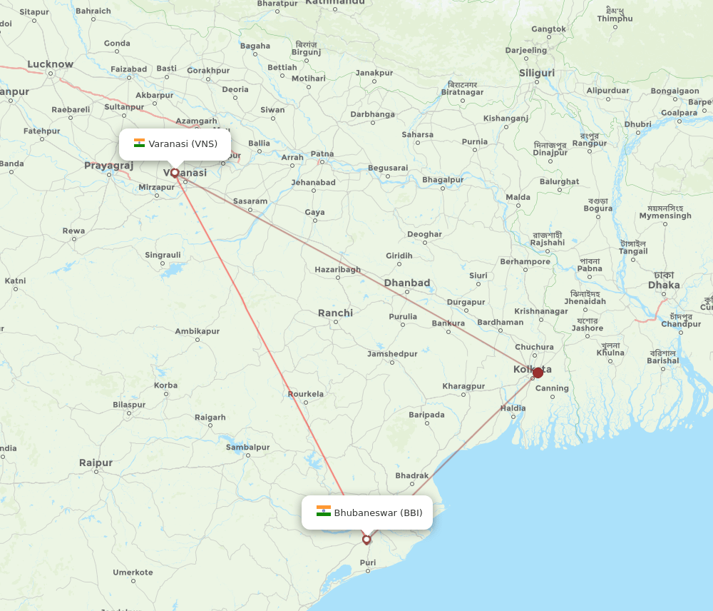 BBI-VNS flight routes