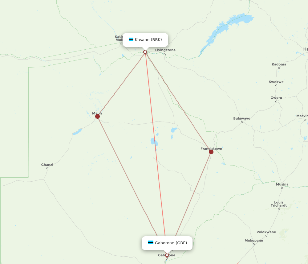 BBK to GBE flights and routes map