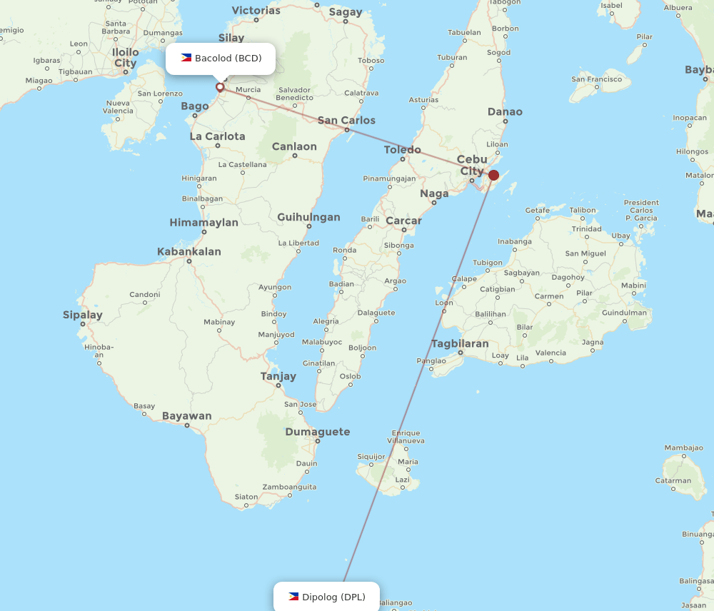 Dipolog - Bacolod route map and flight paths