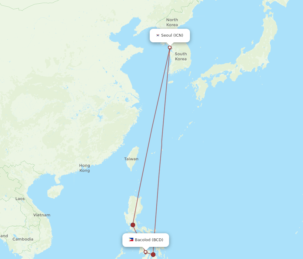 BCD-ICN flight routes