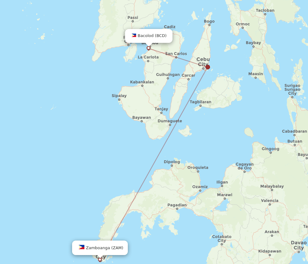 Bacolod - Zamboanga route map and flight paths