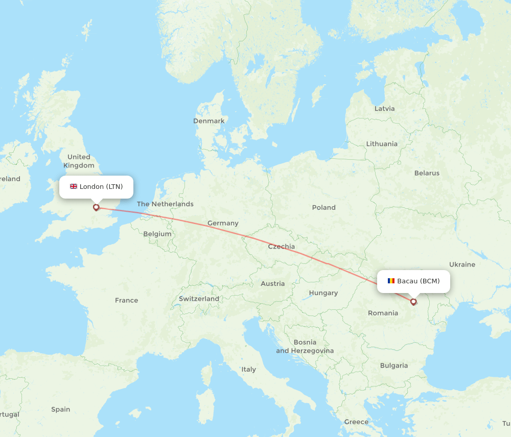 BCM to LTN flights and routes map