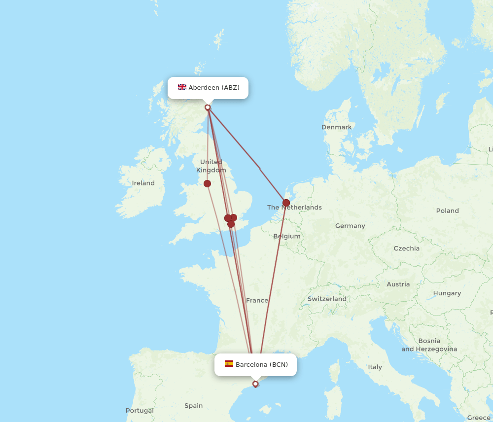 BCN to ABZ flights and routes map