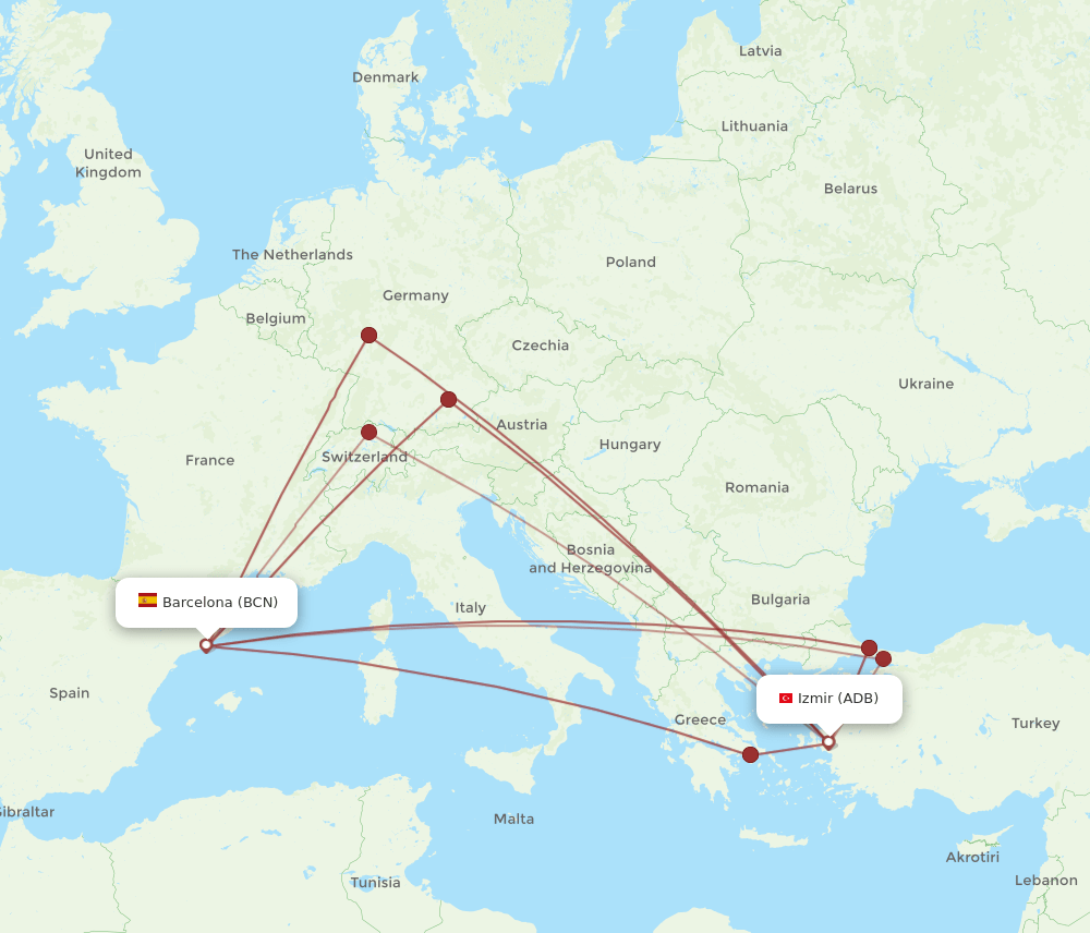 BCN-ADB flight routes