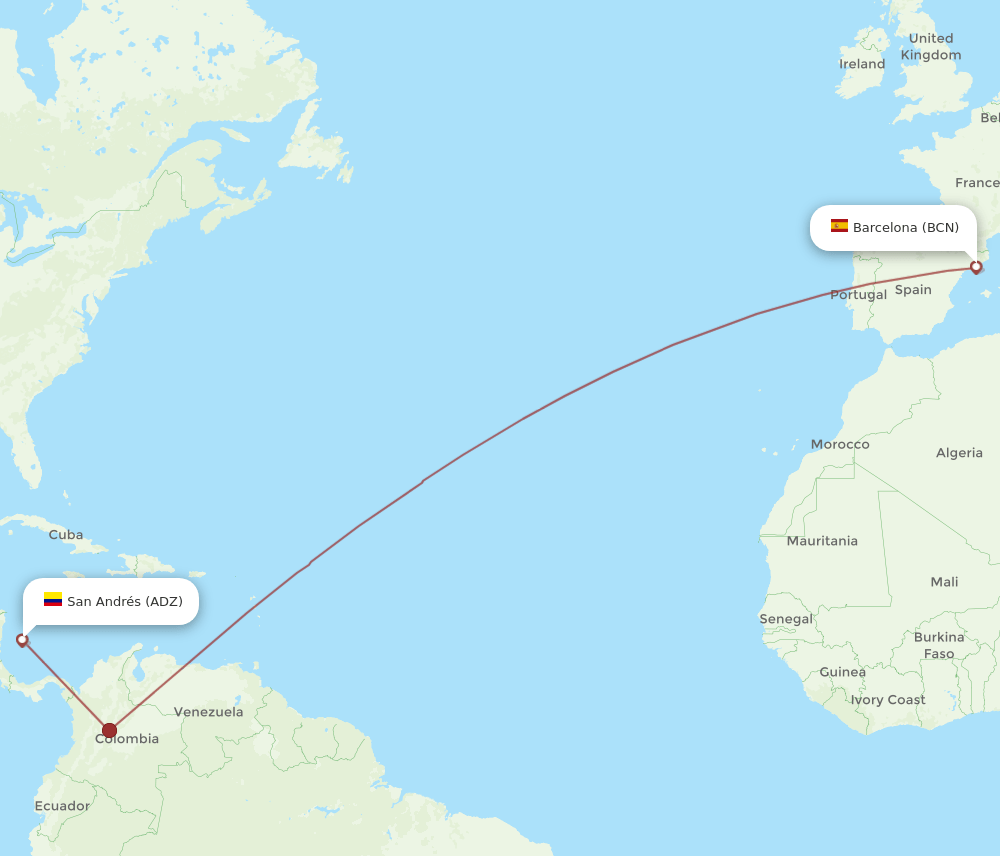 BCN-ADZ flight routes