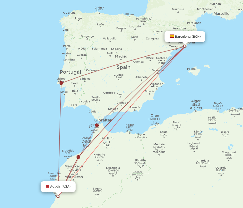 BCN-AGA flight routes