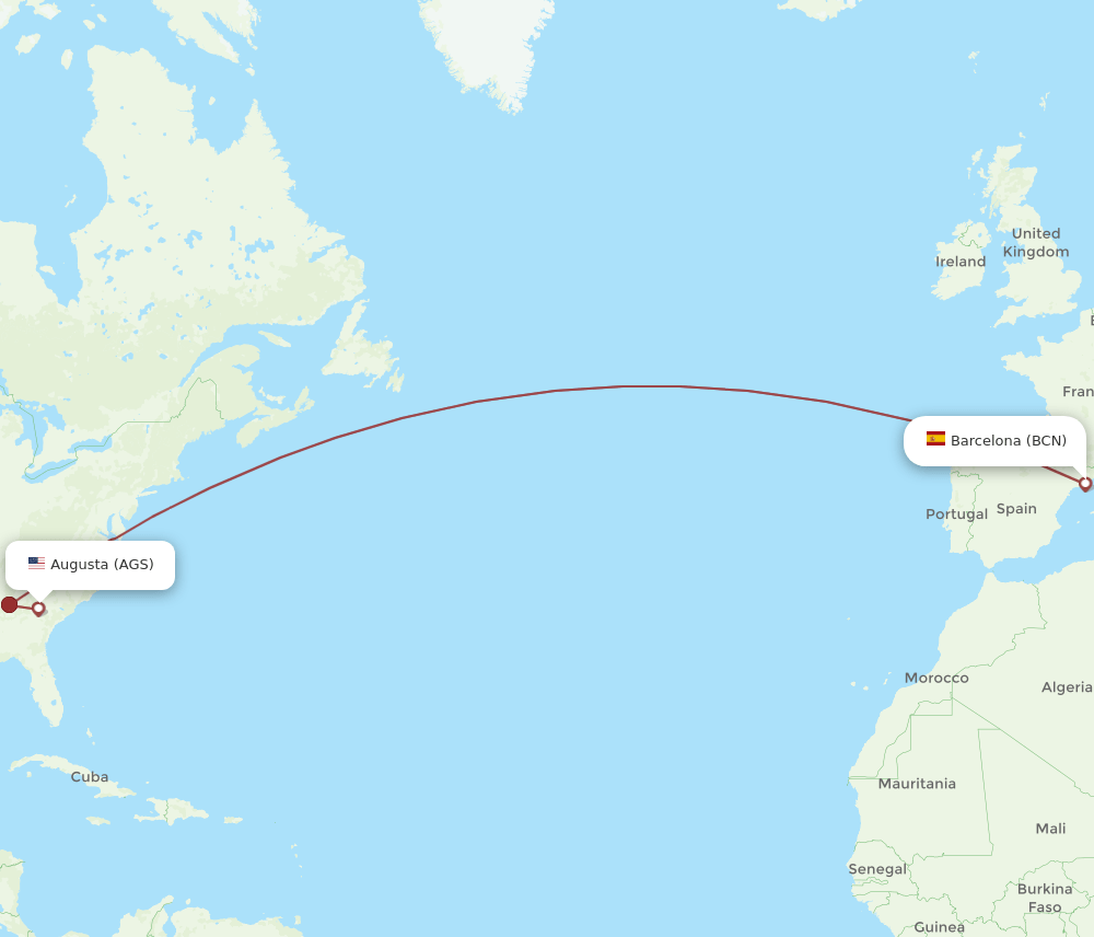 BCN-AGS flight routes