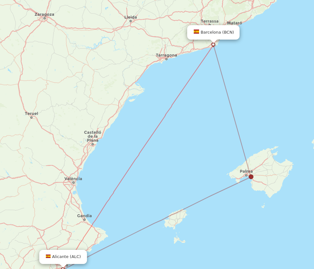 BCN to ALC flights and routes map